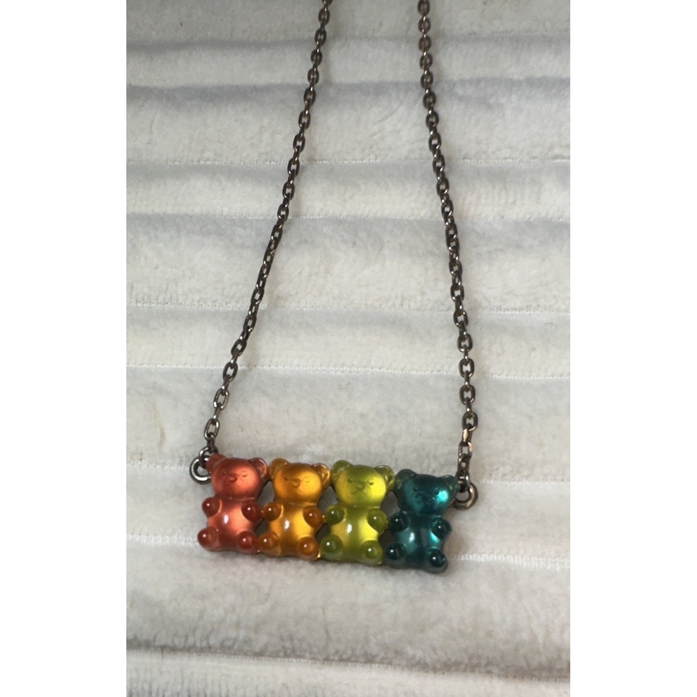Betsey Johnson 4 Rainbow Gummy Bears Necklace 16" plus extender - Picture 1 of 6